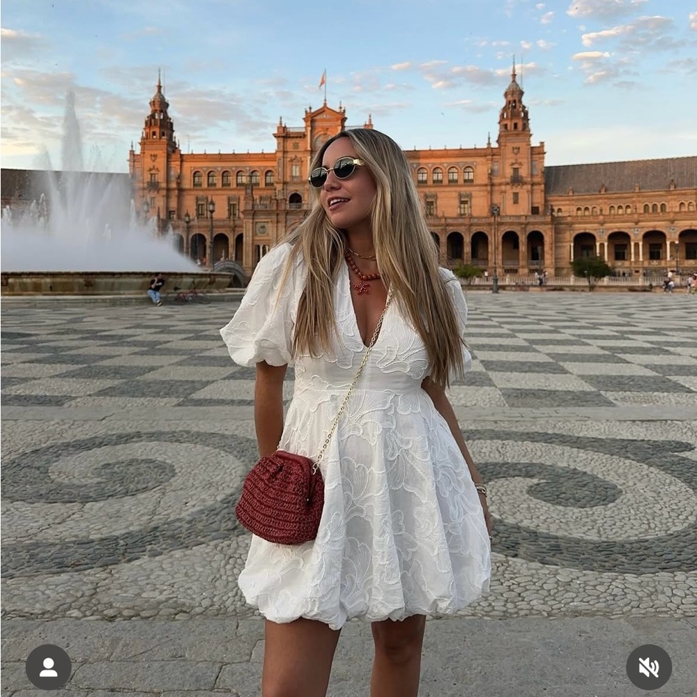 Zara white mini crochet boho sundress balloon summer vacation casual dress
